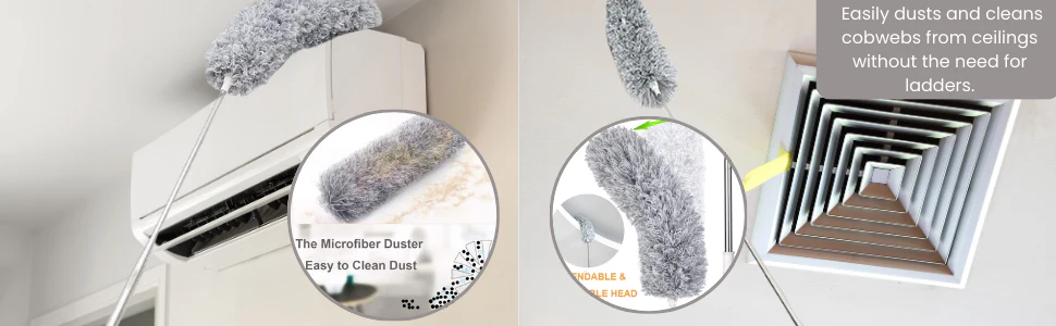 Microfiber Dusters for Cleaning, Telescoping Feather Duster with 100 inches Extendable Handle Pole, Dusting Cleaning Tools for Cleaning High Ceiling, Ceiling Fan, Blinds, Cobwebs, Furniture, Cars