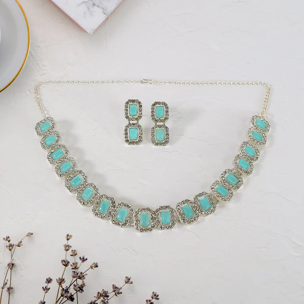 Sky Blue American Diamond Studded Jewellery 