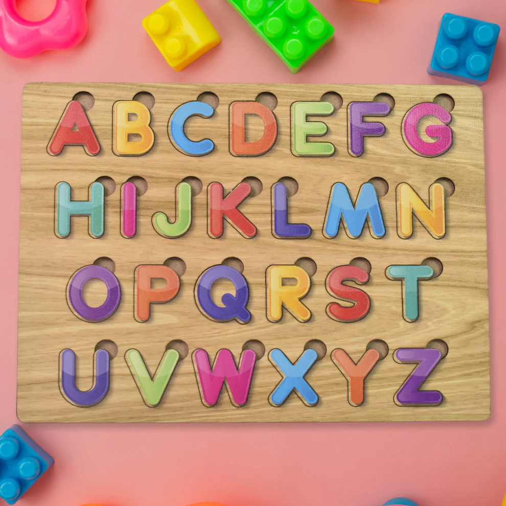 Wooden Puzzle Board ABC Letters Shapes Educational Learning Toys