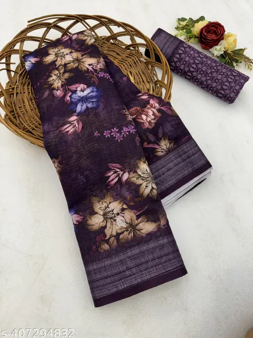 COTTON LILAN DIGITAL PRINT SAREE