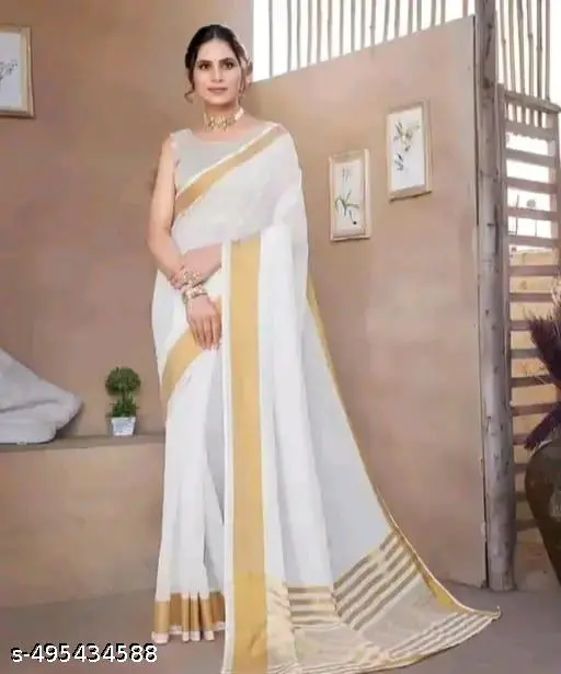 TRANDTROVE COLLECTION SELF DESIGN KASAVU KERALA COTTON WHITE SAREE