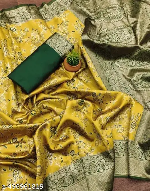 krisva Ethnic Motifs Woven Design Zari Banarasi Saree