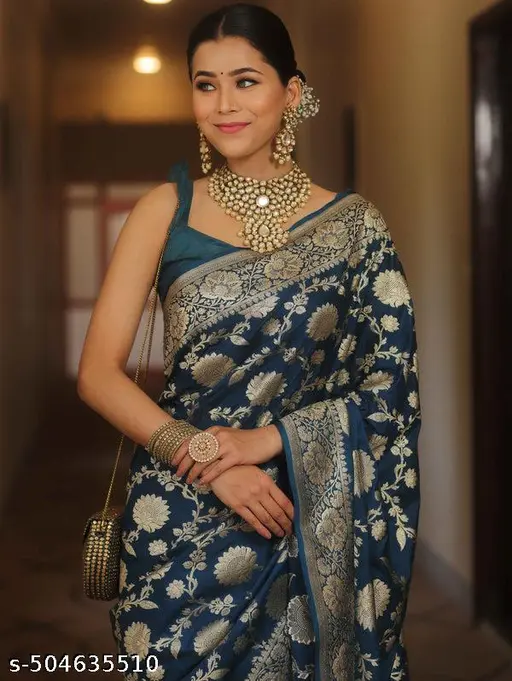 Women's Pure Banarasi Silk Saree Kanjivaram Style Saree With Blouse Piece For Wedding