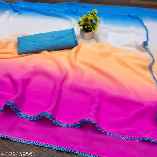 Attractive! Designer Two-Tone Printed Georgette Saree