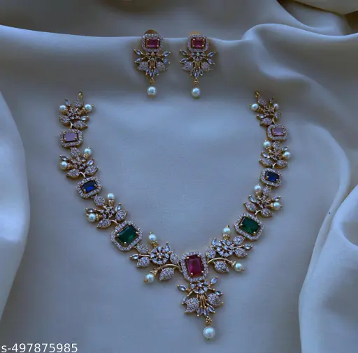 PREMIUM QUALITY MATTE FINISH AD STONE NECKLACE WITH EARRING