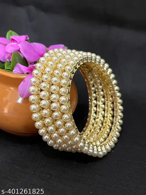 PEARLS WORK 4PCS GOLD PLATED BANGLES SETS