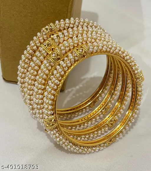 PEARLS WORK GOLD 4PCS BANGLES SET