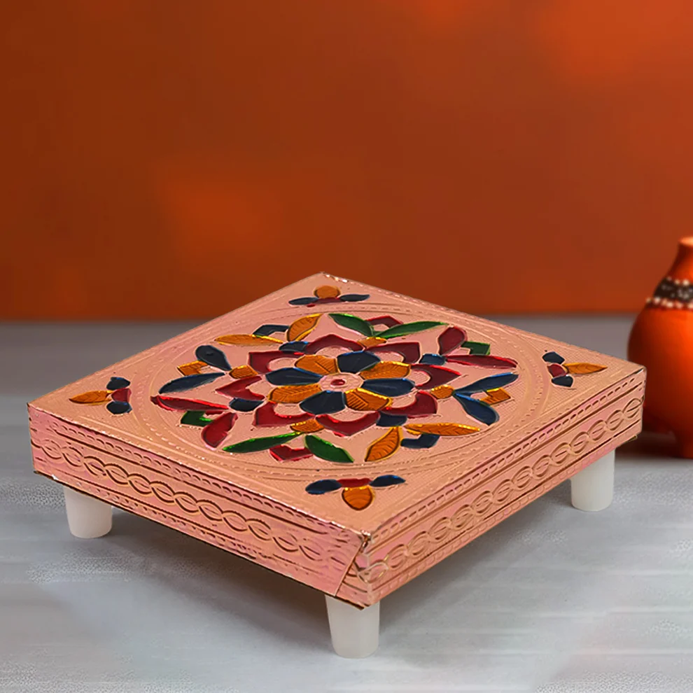  Meenakari Wooden Chowki & Bajot Set