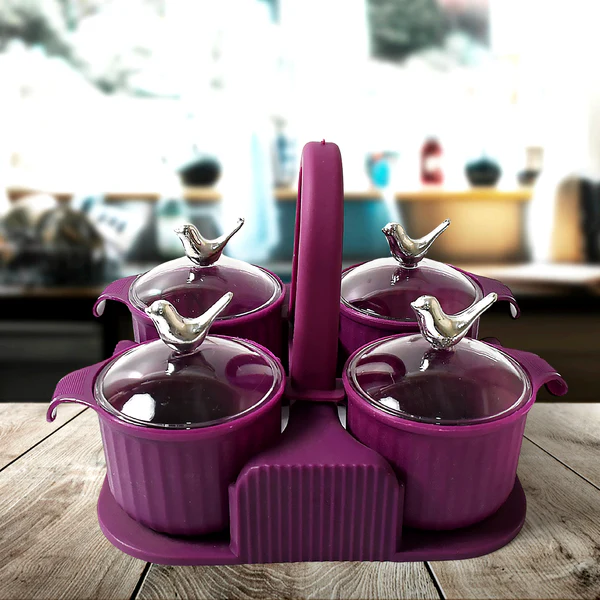 Multipurpose Silver Sparrow, Jar Dry fruit Set (4 Pc Set)