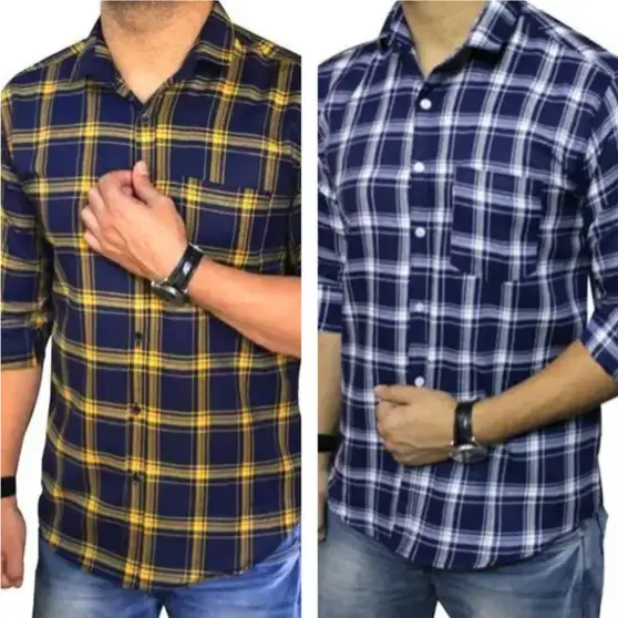 Men Checkered Casual Blue Shirt