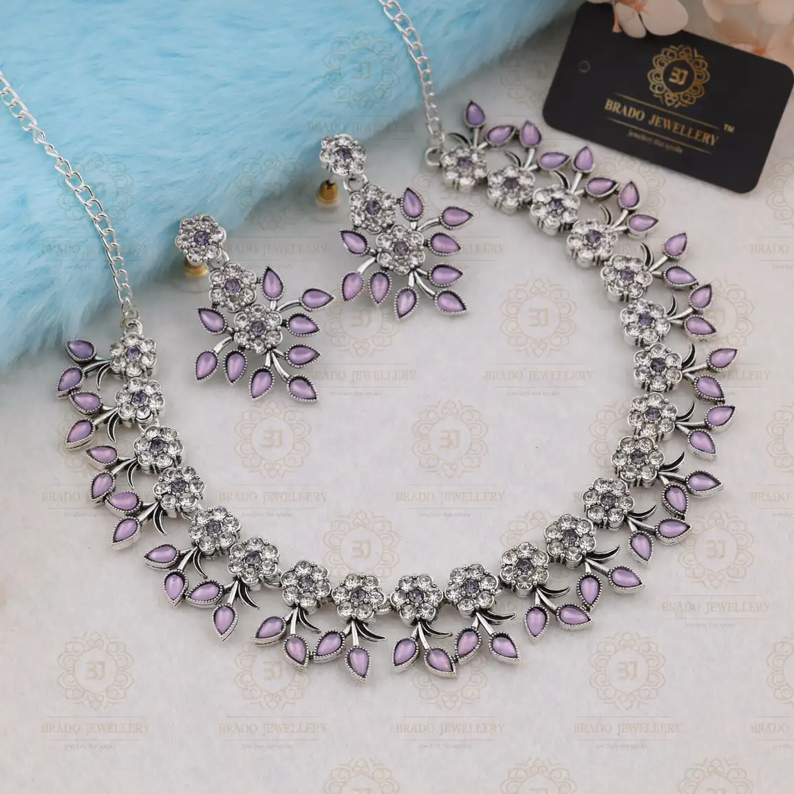 Brass Jewel Set (Silver, Purple)