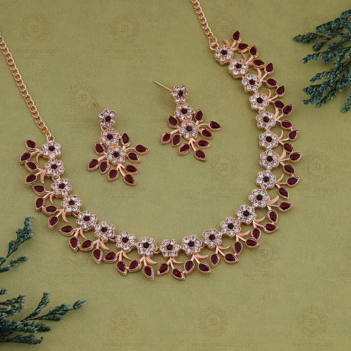 Brass Jewel Set (Maroon)