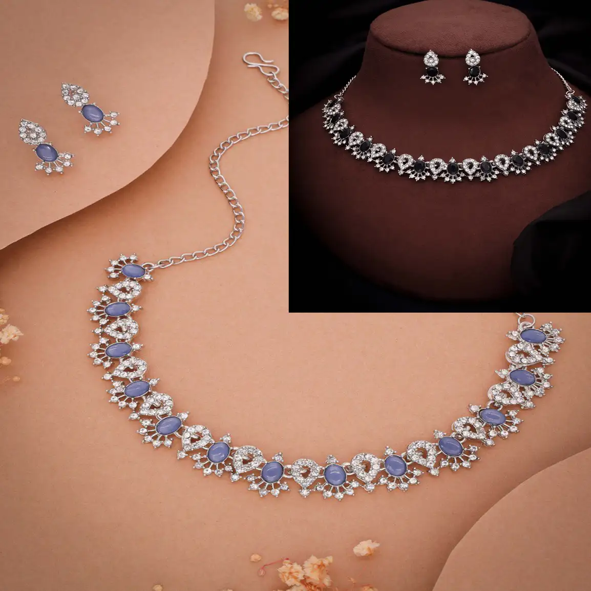 Brass Jewel Set (Blue, Black)