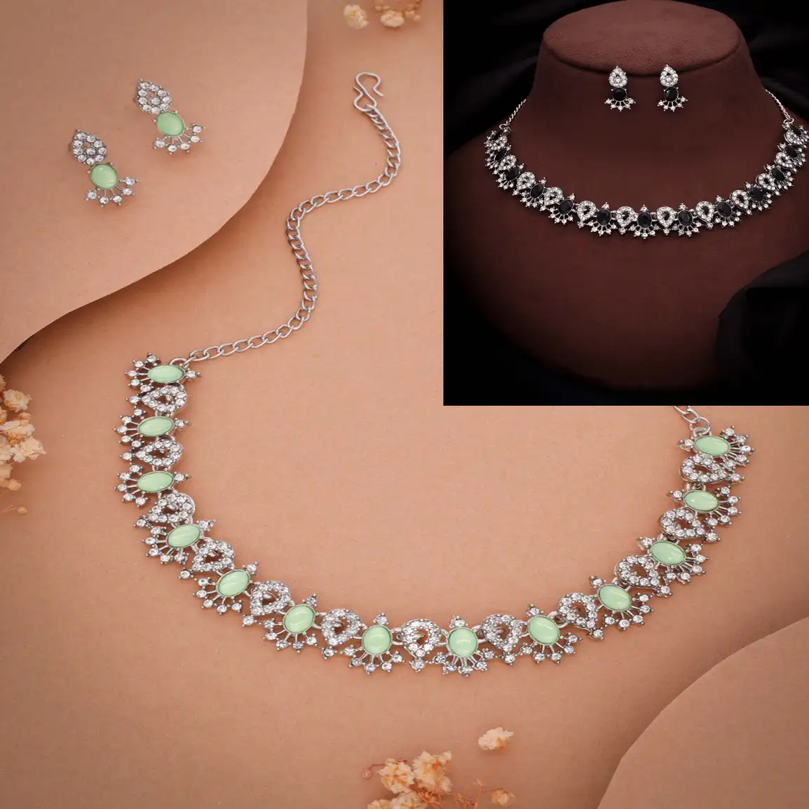 Brass Jewel Set (Black, Green)