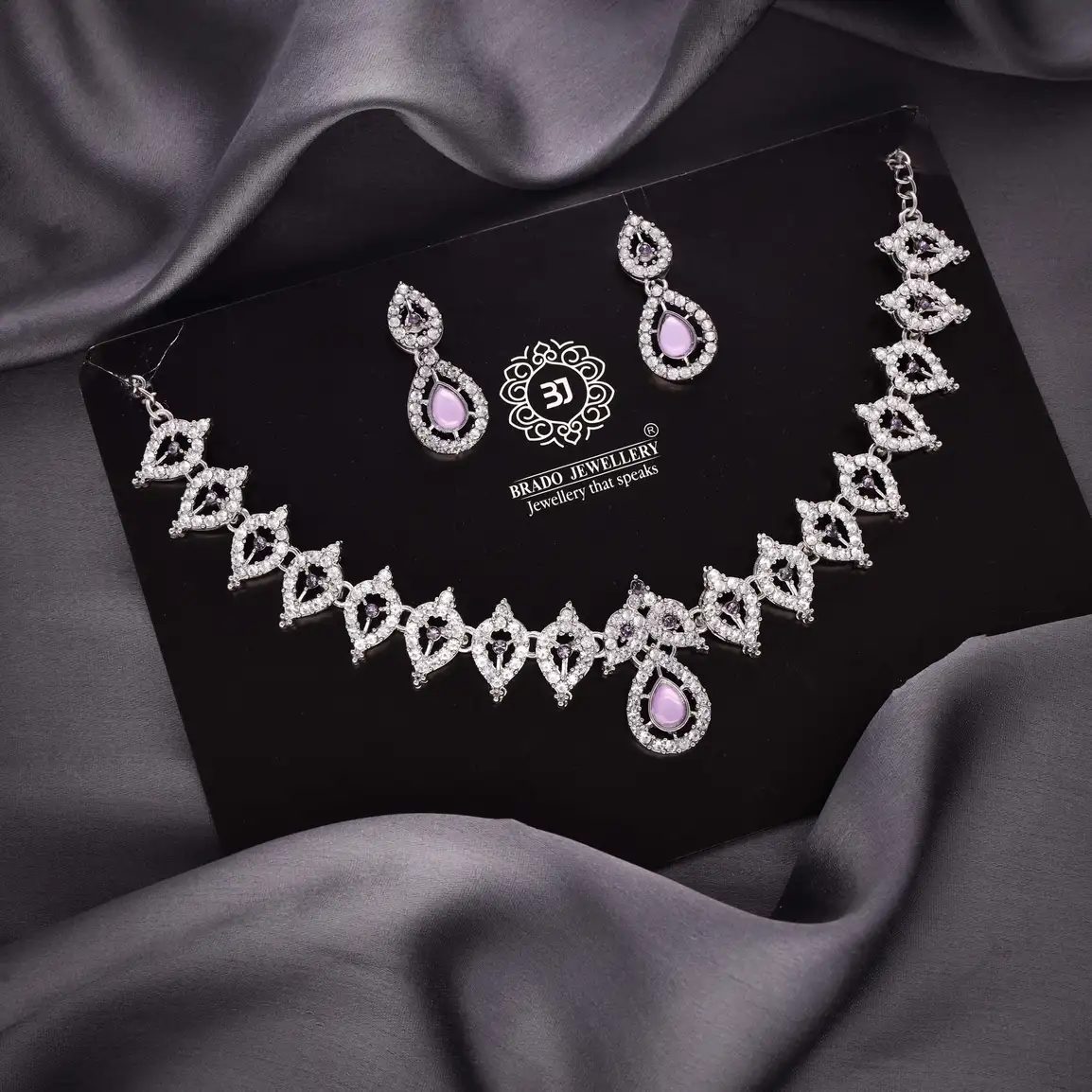 Brass Jewel Set (Silver, White, Purple)