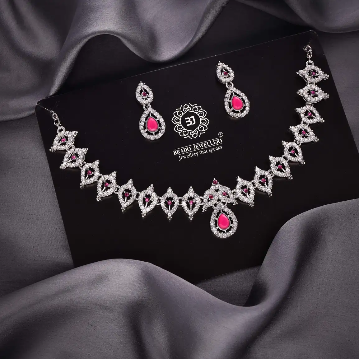 Brass Jewel Set (Silver, White, Pink)