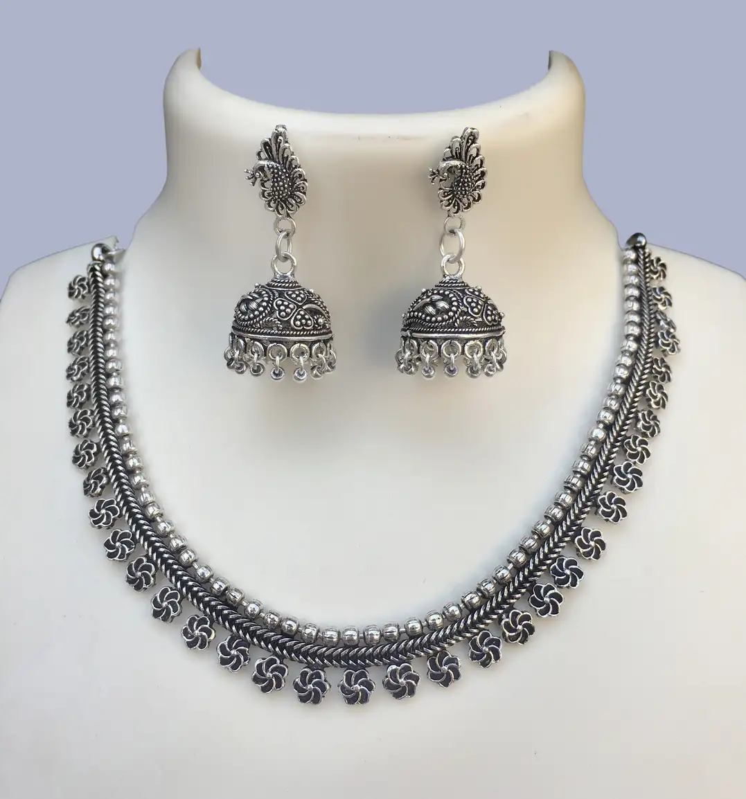 Oxidised Silver Jewel Set (Silver)