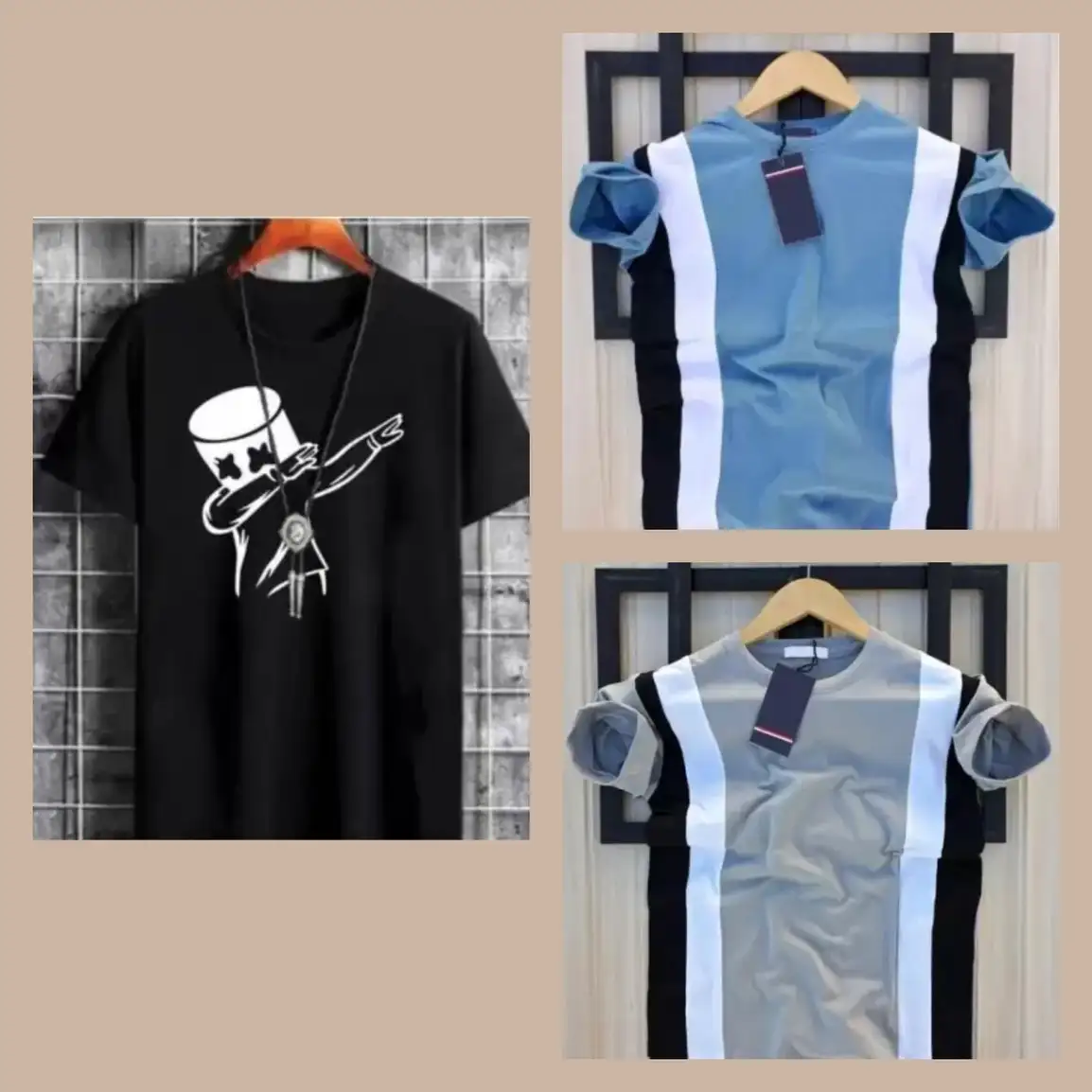 Printed Men Black, Grey, Blue T-Shirt (Pack of 3)