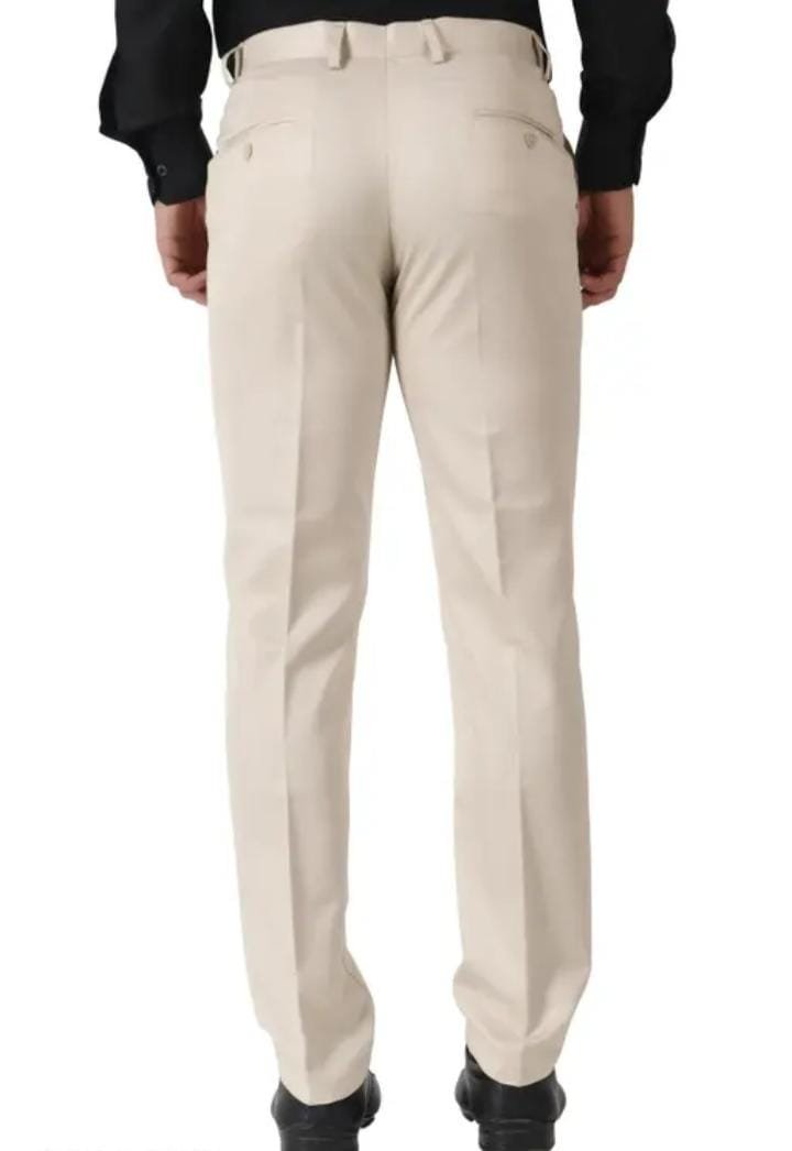 Maleno Men's Solid Cream Trousers