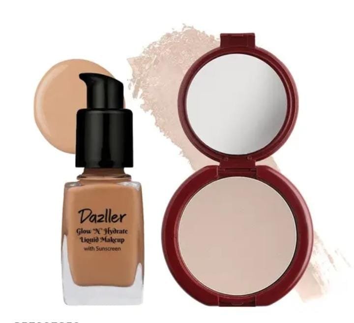 Dazller Face Combi (Copper 8013) - Glow N Hydrate Liquid Makeup, 27ml + Classique Compact Powder, 9g, Lightweight, natural finish, skin friendly ingredients, no streaking, long wear
