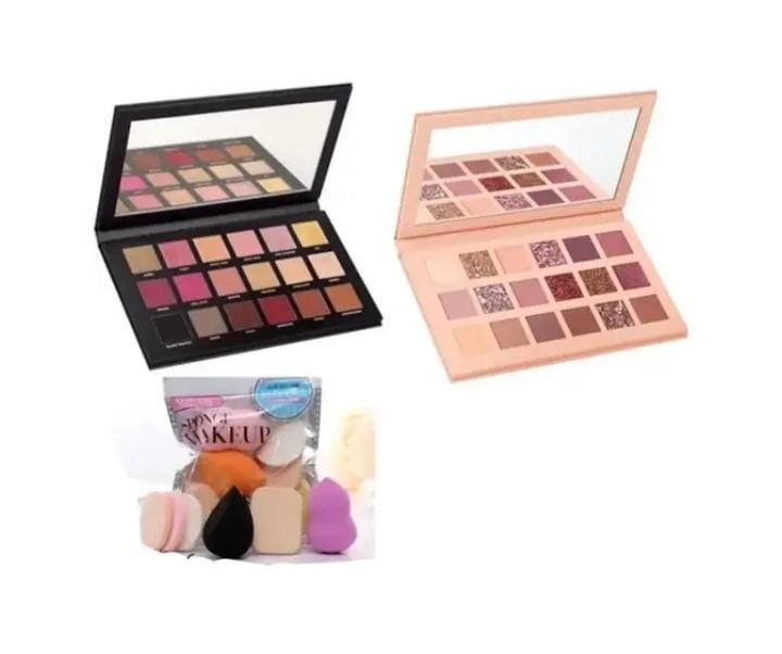 Combo of eyeshadow Nude EyeShadow Palette and Textured Rose Gold Eyeshadow with puff pack (Set of 3 Multicolor)