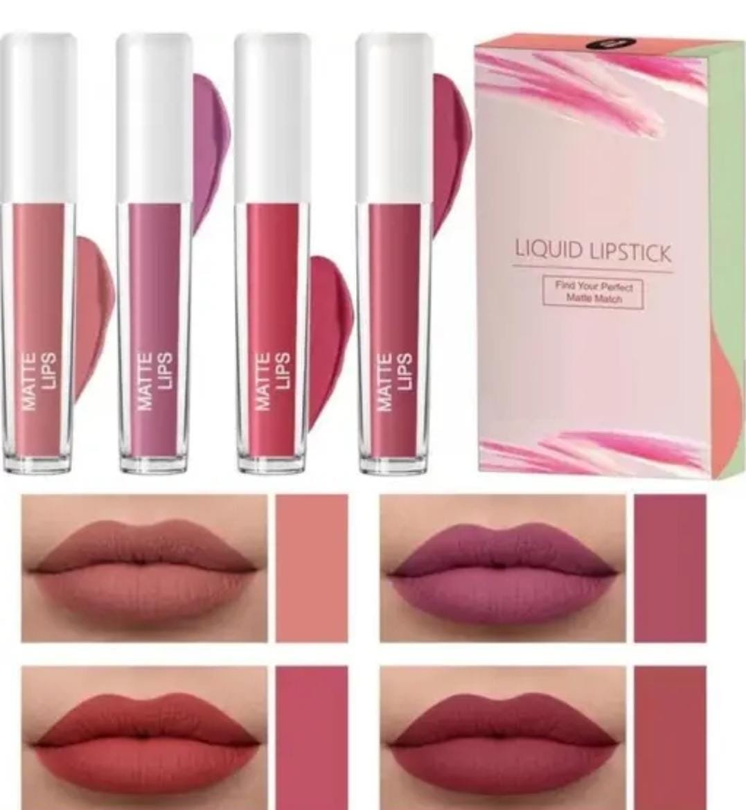 Chip in Dale Mini Kiss Proof Liquid Lipstick Gift Set of 4 x 2ml | Smudge & Transfer-Proof | Intense Moisturisation | Just Nude + Berry Nude + Mocha Madness + Cherry Pop | Lipsticks for Women | Lipstick Gift Set | Lipstick Combo Set