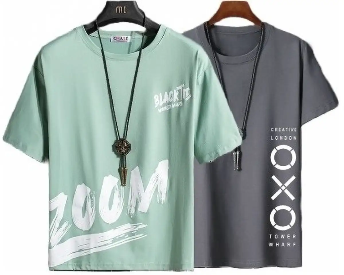 Printed Men Grey T-Shirt (Pack of 2)