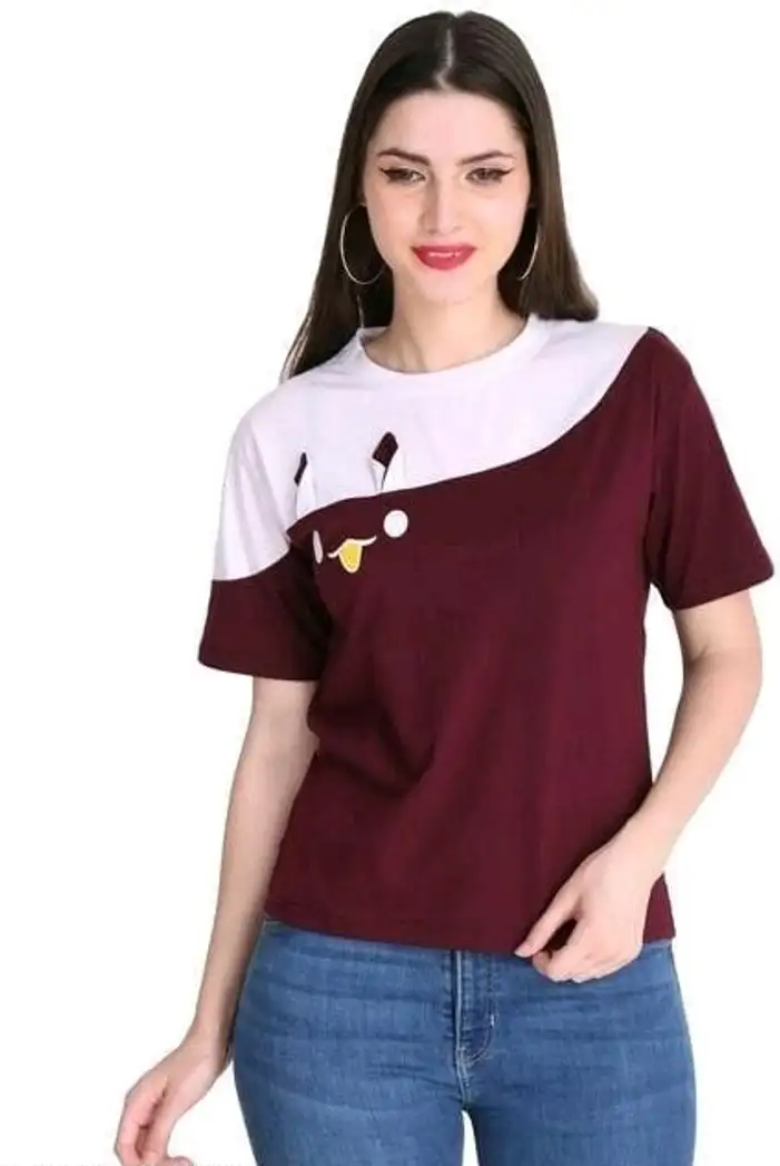 Color Block Women Maroon T-Shirt