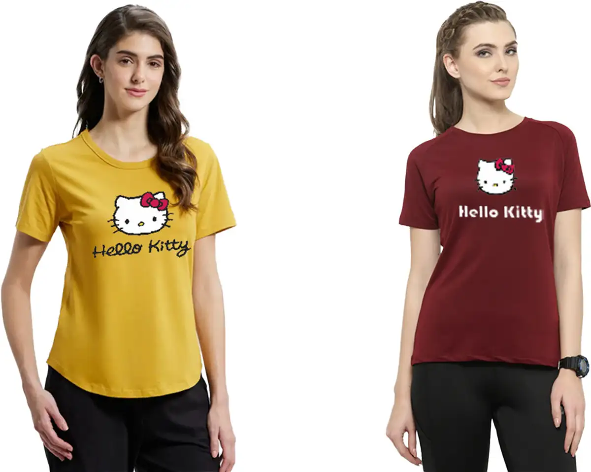 Printed Women Maroon, Yellow T-Shirt