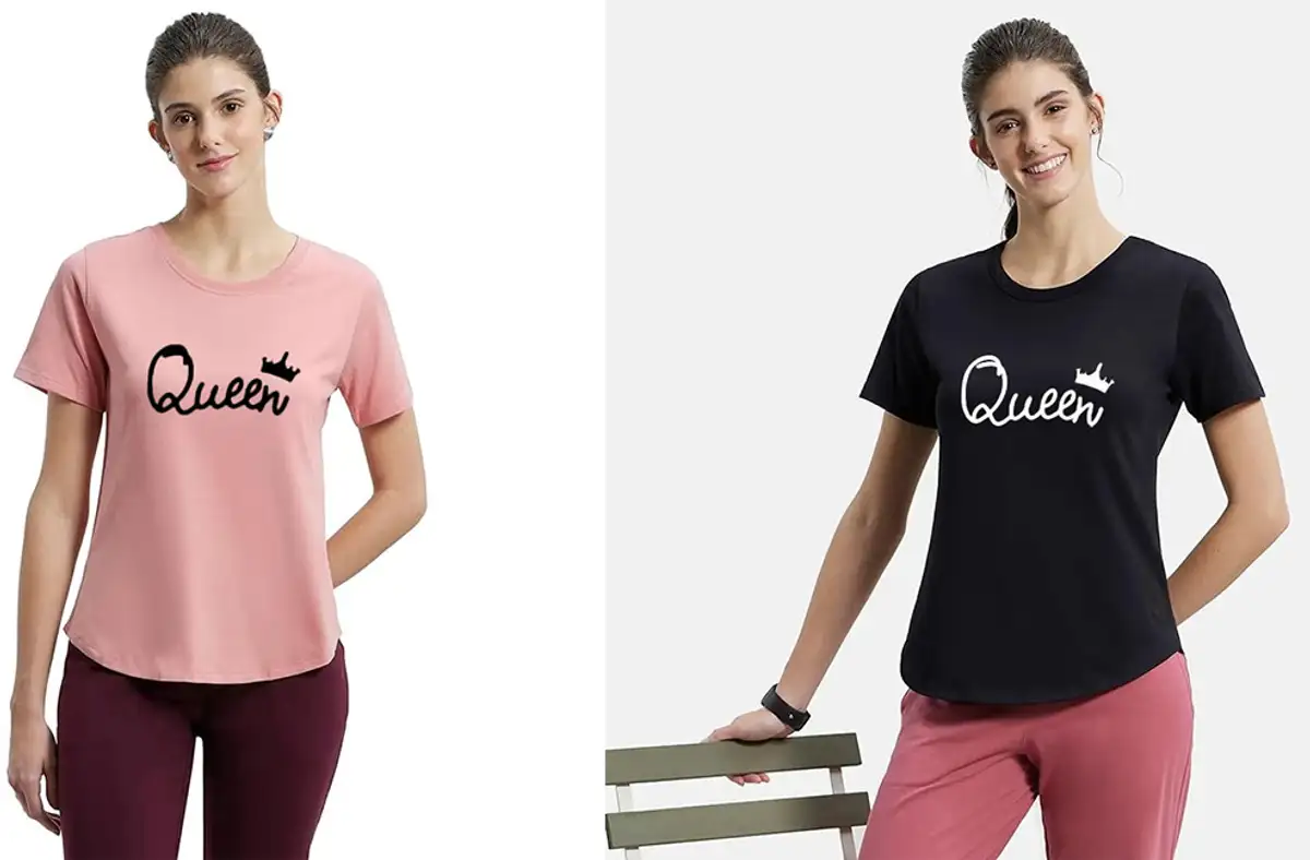 Graphic Print Women Pink, Black T-Shirt (Pack of 2)