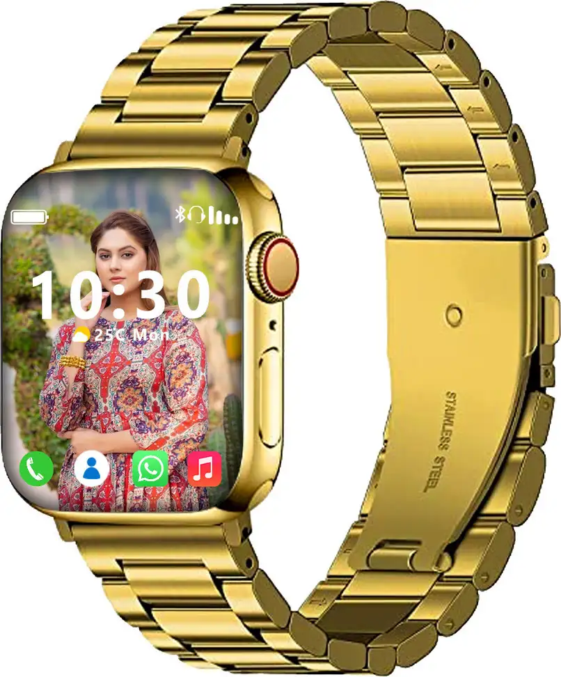 GameSir S9 Ultra Gold HD screen wireless Charging Compatibility - Android and iOS Music Smartwatch (Gold Strap, Free Size)