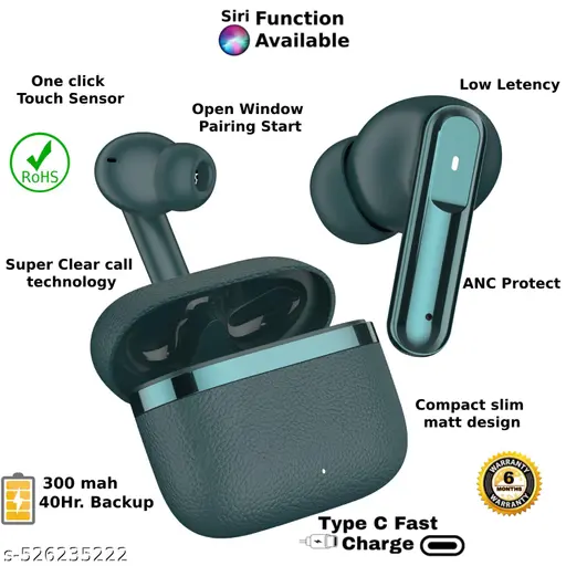 Trendy ANC Gaming earbuds which comes with 50 hour Battery Backup and high Quality Design with Deep Bass sound with Gaming Chipset With cooper speaker and matel Ears or Type C fast charge or Vibration on calls