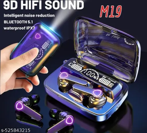 NEW Letast M19 TWS Earbuds V5.3 Wireless Bluetooth Earbuds with Powerbank Led Display with Flashlight Bluetooth Headset (Black),in-Ear