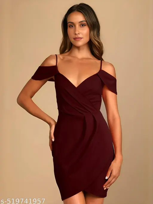 ZELZIS Beautiful Deep Red Knee-Length Dress | Sleeveless Party & Casual Wear