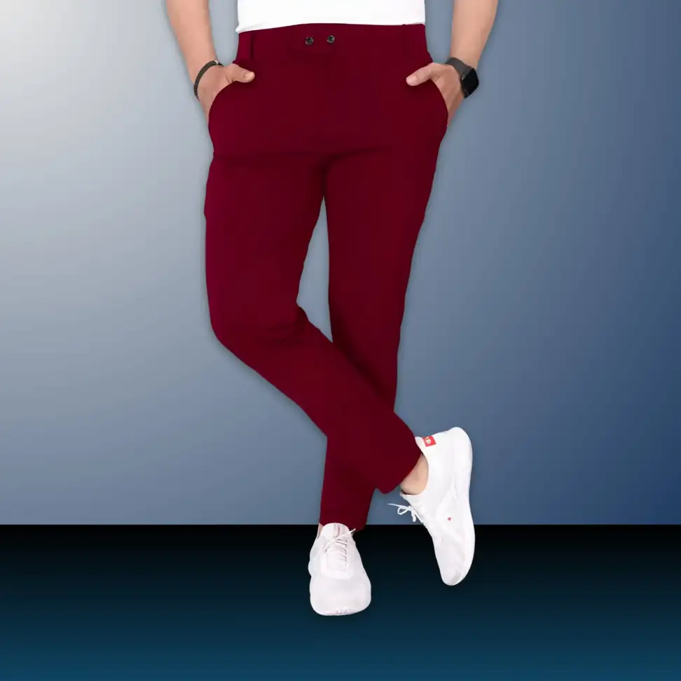 Slim Fit Men Maroon Trousers