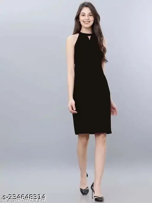 Women's Party wear Knee Length Strachable Polyster Fabric One Piece Midi Dress(Bodycon Dress)