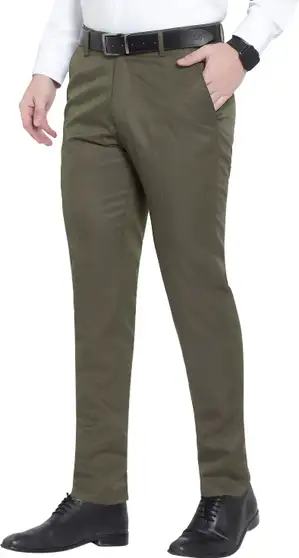 Slim Fit Men Green Trousers