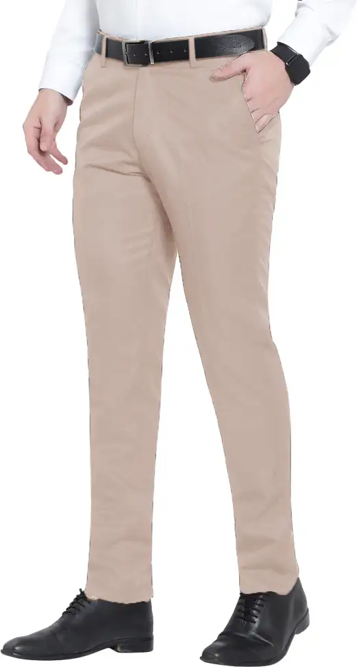 Slim Fit Men Beige Trousers