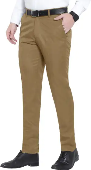 Slim Fit Men Khaki Trousers
