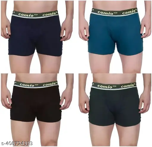 Pack of 4 Men's 100% Cotton Solid & Regular Fit Combed Antimicrobial Trunks with Ultrasoft Waistband