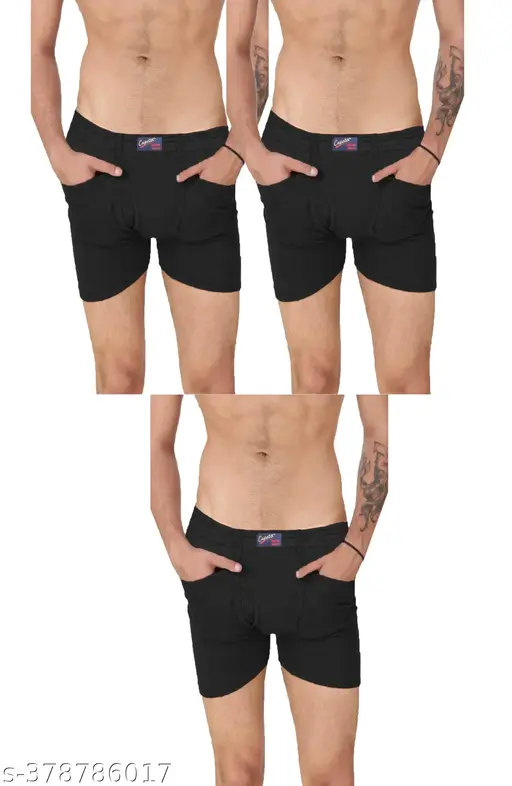 G-ven Men Cotton Black Trunks(Pack of 3)