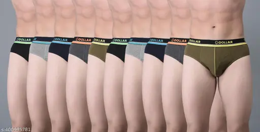 Dollar Bigboss Men's Pack of 10 Combed Cotton Solid Brief With Illuminating Waistband Logo