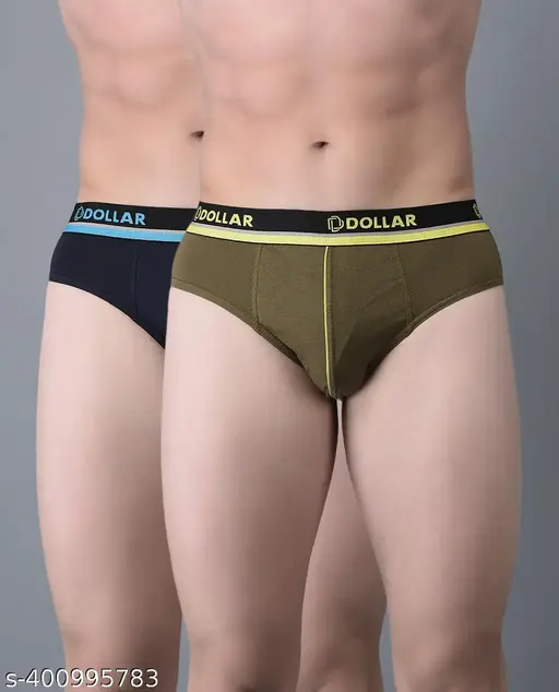 Dollar Bigboss Men's Pack of 2 Combed Cotton Solid Brief With Illuminating Waistband Logo