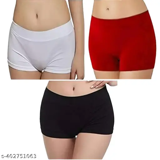 Women's Cotton Combed Spandex, 4-Way Stretchable, Full Breathable, Boyleg Boxer Shorts Panty (COMBO Of 3)