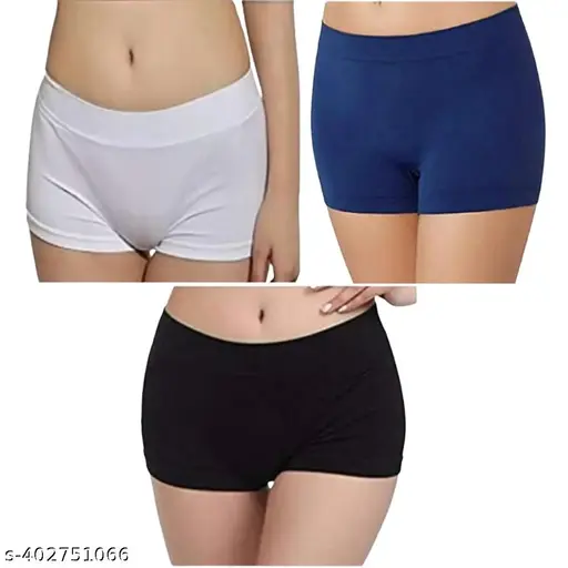 Women's Cotton Combed Spandex, 4-Way Stretchable, Full Breathable, Boyleg Boxer Shorts Panty (COMBO Of 3)