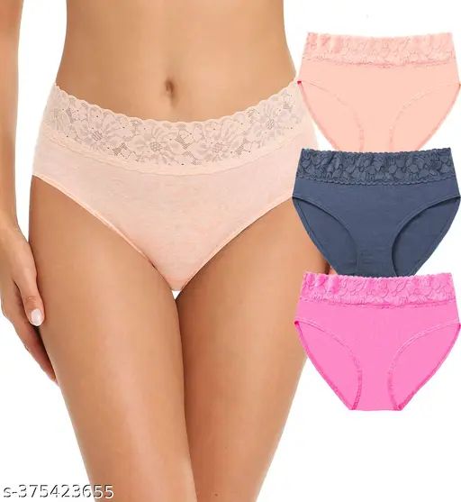 Nicsy Womens Underwear Cotton Bikini Panties Lace Soft Hipster Panty Ladies Stretch Full Briefs Pack 3