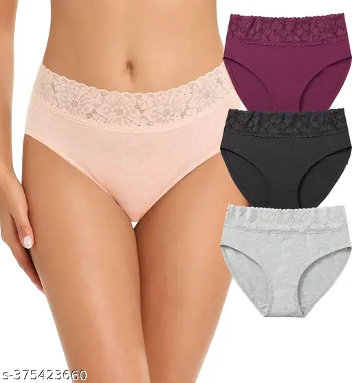 Nicsy Womens Underwear Cotton Bikini Panties Lace Soft Hipster Panty Ladies Stretch Full Briefs Pack 3