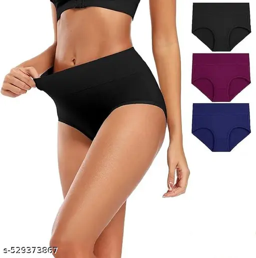 Women's Cotton High Waist Full Coverage Panty pack of 3 multicolor