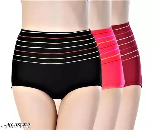 Women's Cotton Spandex High Waist Tummy Control Panty Brief Full Coverage Shapewear Underwear (Pack Of 3)