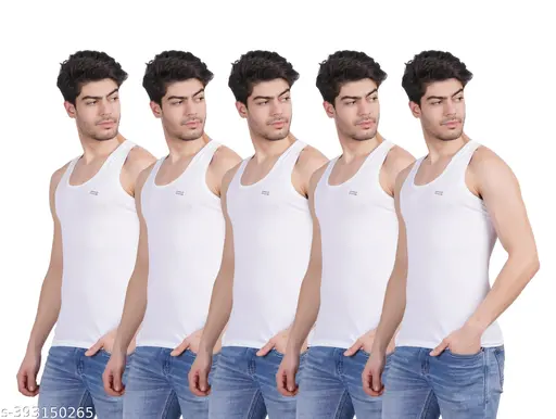 BANSAL GOLDLINE Men's Pack of 5 White Cotton Premium Vest